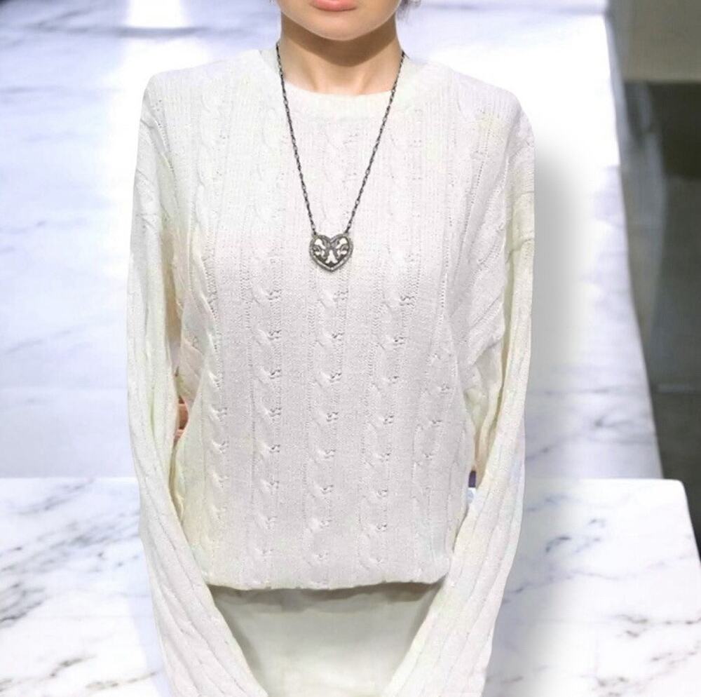 EC Classic Cable Knit Sweater “Spontini Sportswear Paris” Off White Size: XS